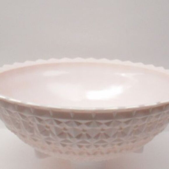 Jeannette Glass Vintage SHELL PINK HOLIDAY Button Bows 11 In Footed Console Bowl - Picture 1 of 5